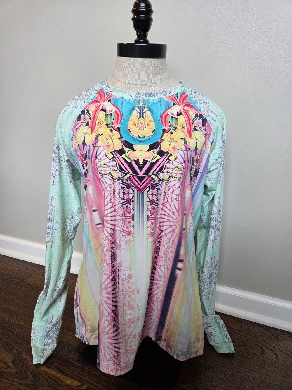 CALIA by Carrie Underwood Mint & Pink Floral Athletic Long‎ Sleeve Top